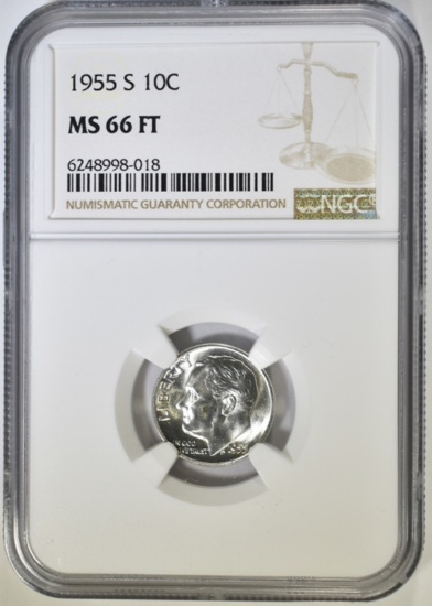 1955-S ROOSEVELT DIME NGC MS-66 FT