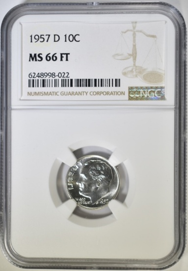 1957-D ROOSEVELT DIME NGC MS-66 FT