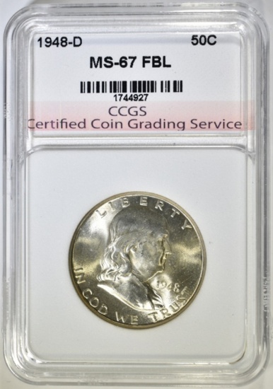 1948-D FRANKLIN HALF DOLLAR CCGS SUPERB GEM+ FBL