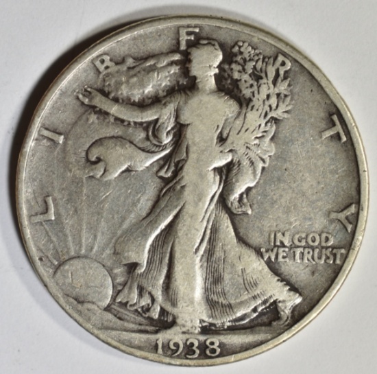 1938-D WALKING LIBERTY HALF DOLLAR, F/VF