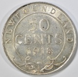 1918-C NEWFOUNDLAND HALF DOLLAR AU