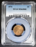 1874 INDIAN CENT PCGS MS-63 RB