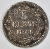 1865 NEWFOUNDLAND 5 CENTS VF/XF