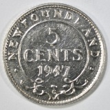1947-C NEWFOUNDLAND 5 CENTS BU