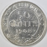 1908 NEWFOUNDLAND HALF DOLLAR XF/AU