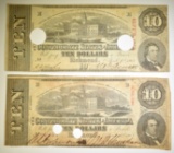 (2) $10 CONFEDERATE NOTES  T-59 CANCELLED, SCARCE