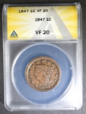 1847 LARGE CENT ANACS VF-20