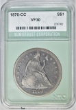1870-CC SEATED LIBERTY DOLLAR NTC VF/XF