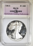 1986-S AMERICAN SILVER EAGLE NGP PERFECT PR DCAM