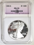 1989-S AMERICAN SILVER EAGLE NGP PERFECT PR DCAM