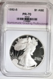 1992-S AMERICAN SILVER EAGLE NGP PERFECT PR DCAM