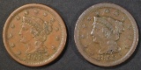(2) 1853 LARGE CENTS  XF