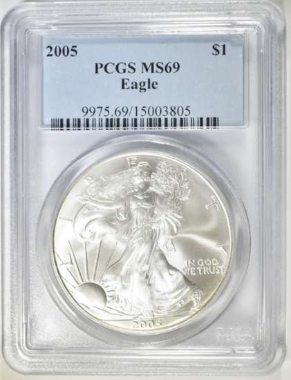 2005 AMERICAN SILVER EAGLE PCGS MS-69