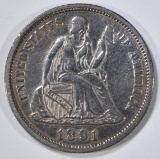 1891 SEATED LIBERTY DIME  CH AU