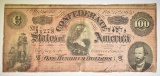 1864 $100 CONFEDERATE T-65 NICE NOTE