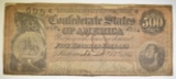 RARE $500 COUNTERFEIT CONFEDERATE NOTE T-64