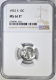 1955-S ROOSEVELT DIME NGC MS-66 FT