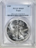 1989 AMERICAN SILVER EAGLE PCGS MS-69