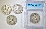 LOT OF 4 WALKING LIBERTY HALF DOLLARS: