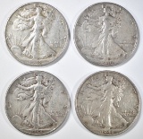 LOT OF 4 WALKING LIBERTY HALF DOLLARS  F-VF