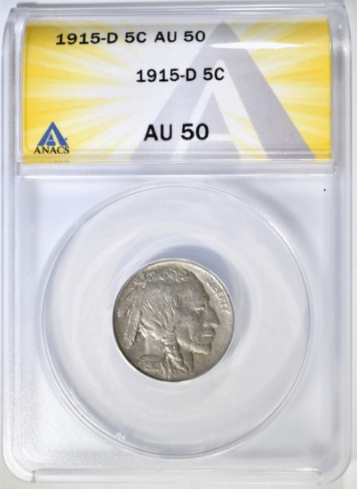 1915-D BUFFALO NICKEL ANACS AU-50