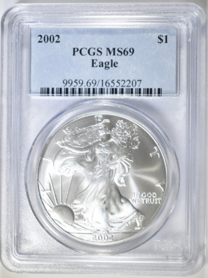 2002 AMERICAN SILVER EAGLE PCGS MS-69