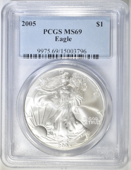 2005 AMERICAN SILVER EAGLE PCGS MS-69