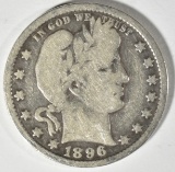 1896-O BARBER QUARTER VG