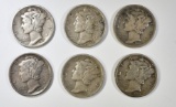 LOT OF 6 MERCURY DIMES: