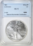 1991 AMERICAN SILVER EAGLE NNC PERFECT GEM BU