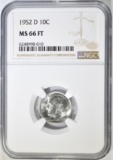 1952-D ROOSEVELT DIME NGC MS-66 FT