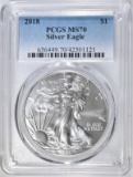 2018 AMERICAN SILVER EAGLE PCGS MS-70