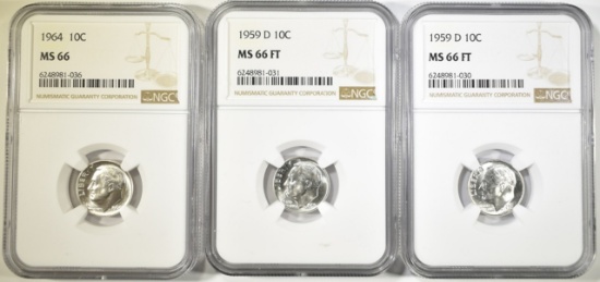 LOT OF 3 NGC GRADED ROOSEVELT DIMES: