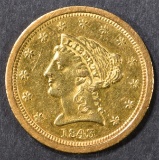 1843-O SM DATE GOLD $2.5 LIBERTY  AU/BU