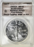 1989 AMERICAN SILVER EAGLE  ANACS MS-70