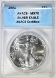 1991 AMERICAN SILVER EAGLE  ANACS MS-70