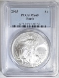 2005 AMERICAN SILVER EAGLE PCGS MS-69