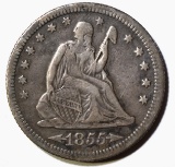 1855-O SEATED LIBERTY QUARTER VF