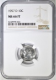 1957-D ROOSEVELT DIME NGC MS-66 FT