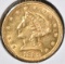 1889 $2.50 GOLD, CH BU+ RARE! LOW MINTAGE