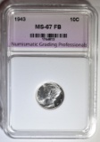 1943 MERCURY DIME NGP SUPERB GEM BU FB