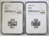 1947-S & 48-S ROOSEVELT DIMES NGC MS-66