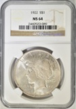 1922 PEACE DOLLAR NGC MS-64