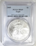 2005 AMERICAN SILVER EAGLE PCGS MS-69