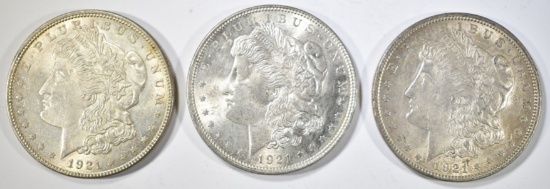 3 1921 MORGAN DOLLARS AU/BU