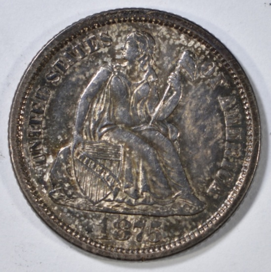 1875-S BELOW WREATH SEATED LIBERTY DIME AU