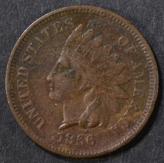 1866 INDIAN CENT FINE, DARK