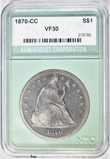 1870-CC SEATED LIBERTY DOLLAR NTC VF/XF