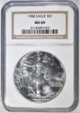 1988 AMERICAN SILVER EAGLE  NGC MS-69