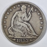 1853 A & R SEATED LIBERTY HALF DOLLAR  FINE